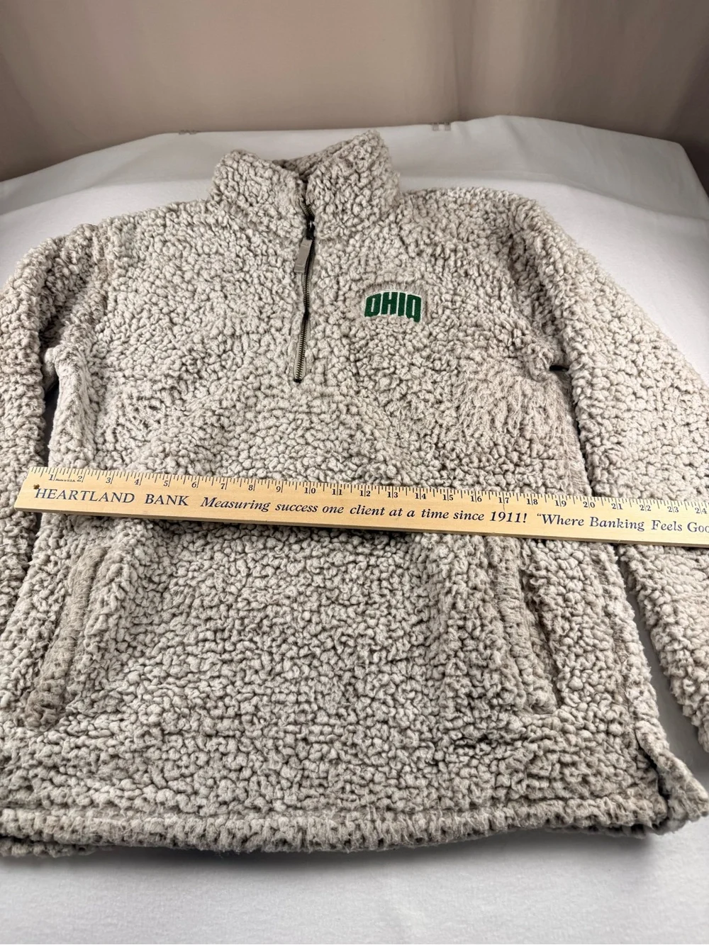 Ohio Embroidered Beige Sherpa Quarter-Zip Pullover 334